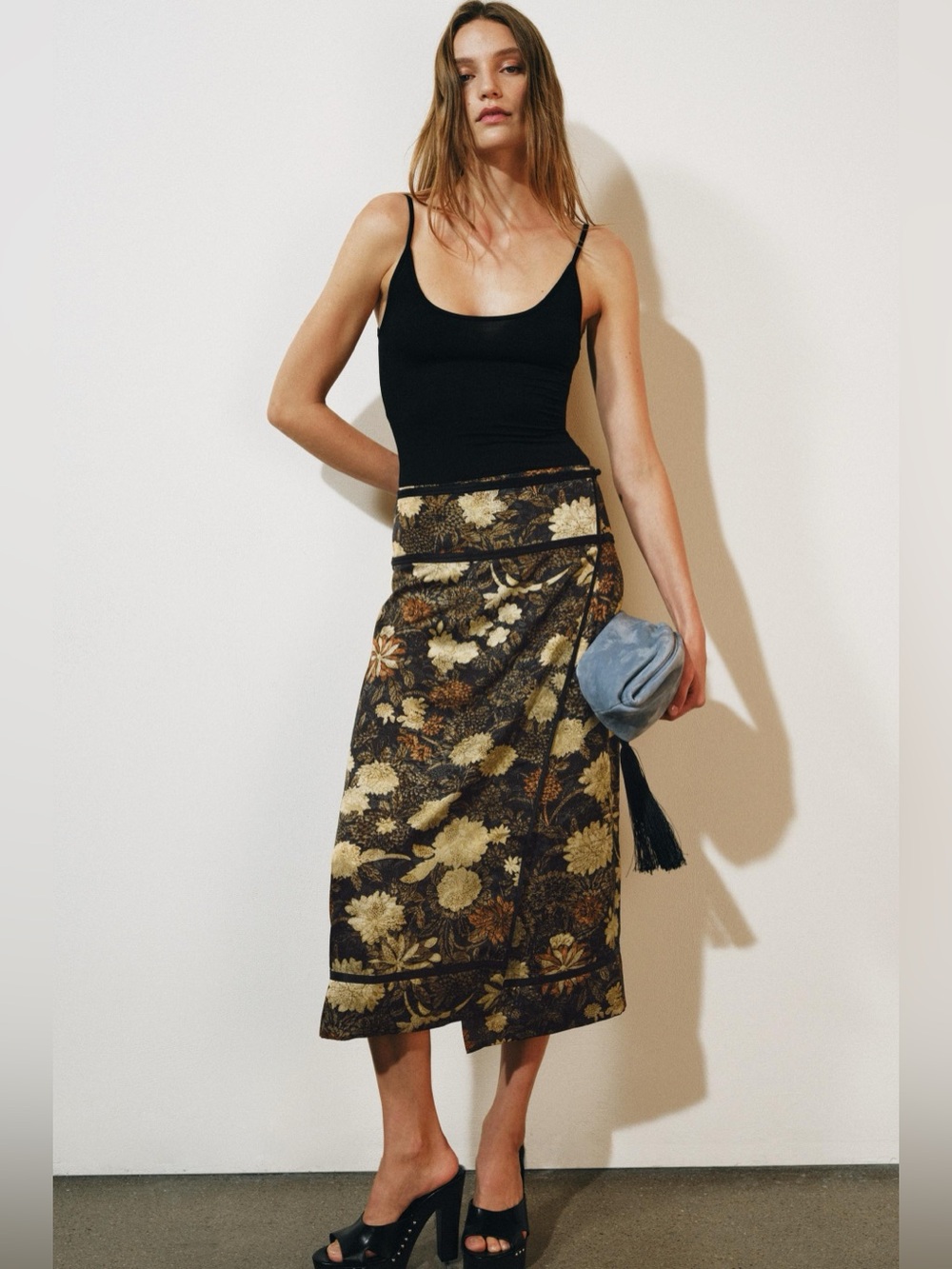 Zara ZW COLLECTION FLORAL WRAP SKIRT